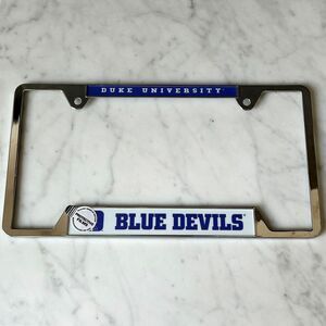 Duke Blue Devils License Plate Holder Metal Chrome Silver Blue White